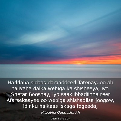 Picture 03 - Cesraa 6:6 SOM - Haddaba sidaas daraaddeed Tatenay, oo ah taliyaha - Bible Verse Picture