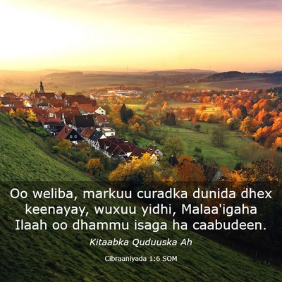 Picture 03 - Cibraaniyada 1:6 SOM - Oo weliba, markuu curadka dunida dhex keenayay, - Bible Verse Picture