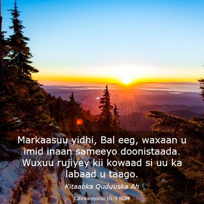 Picture 03 - Cibraaniyada 10:9 SOM - Markaasuu yidhi, Bal eeg, waxaan u imid inaan - Bible Verse Picture