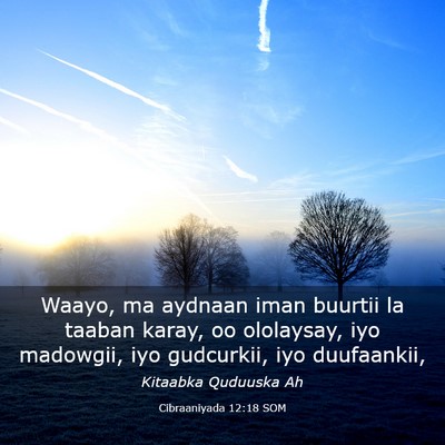 Picture 03 - Cibraaniyada 12:18 SOM - Waayo, ma aydnaan iman buurtii la taaban karay, - Bible Verse Picture
