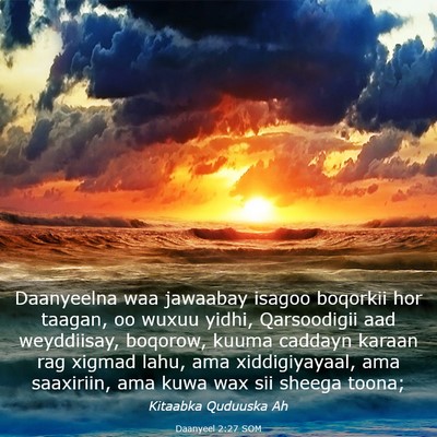 Picture 03 - Daanyeel 2:27 SOM - Daanyeelna waa jawaabay isagoo boqorkii hor - Bible Verse Picture