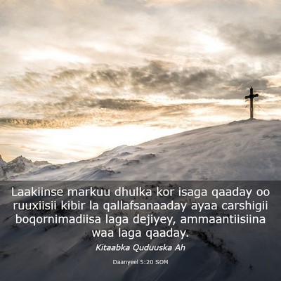Picture 03 - Daanyeel 5:20 SOM - Laakiinse markuu dhulka kor isaga qaaday oo - Bible Verse Picture
