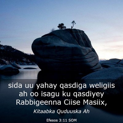 Picture 03 - Efesos 3:11 SOM - sida uu yahay qasdiga weligiis ah oo isagu ku - Bible Verse Picture