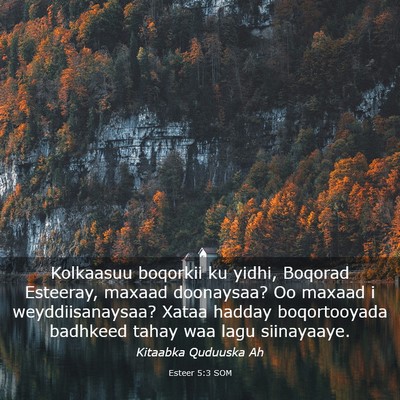 Picture 03 - Esteer 5:3 SOM - Kolkaasuu boqorkii ku yidhi, Boqorad Esteeray, - Bible Verse Picture