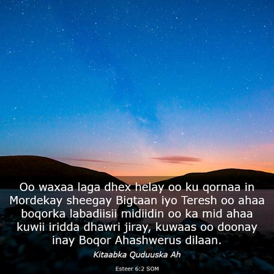 Picture 03 - Esteer 6:2 SOM - Oo waxaa laga dhex helay oo ku qornaa in Mordekay - Bible Verse Picture