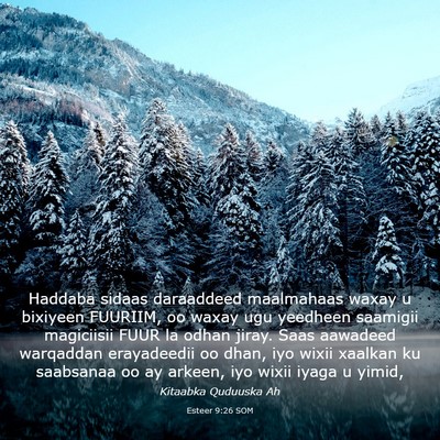Picture 03 - Esteer 9:26 SOM - Haddaba sidaas daraaddeed maalmahaas waxay u - Bible Verse Picture