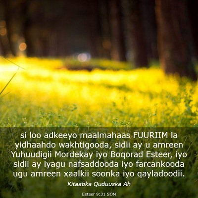 Picture 03 - Esteer 9:31 SOM - si loo adkeeyo maalmahaas FUURIIM la yidhaahdo - Bible Verse Picture