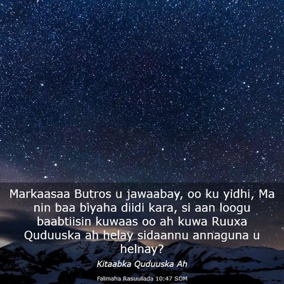 Picture 03 - Falimaha Rasuullada 10:47 SOM - Markaasaa Butros u jawaabay, oo ku yidhi, Ma nin - Bible Verse Picture