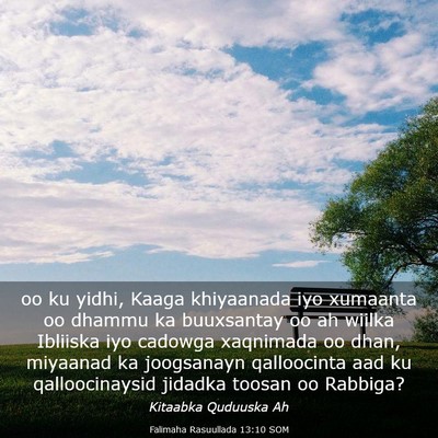 Picture 03 - Falimaha Rasuullada 13:10 SOM - oo ku yidhi, Kaaga khiyaanada iyo xumaanta oo - Bible Verse Picture