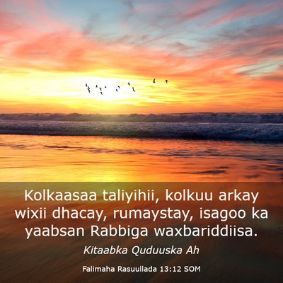 Picture 03 - Falimaha Rasuullada 13:12 SOM - Kolkaasaa taliyihii, kolkuu arkay wixii dhacay, - Bible Verse Picture