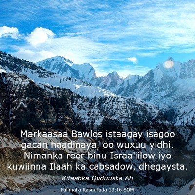 Picture 03 - Falimaha Rasuullada 13:16 SOM - Markaasaa Bawlos istaagay isagoo gacan haadinaya, - Bible Verse Picture