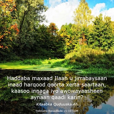 Picture 03 - Falimaha Rasuullada 15:10 SOM - Haddaba maxaad Ilaah u jirrabaysaan inaad harqood - Bible Verse Picture