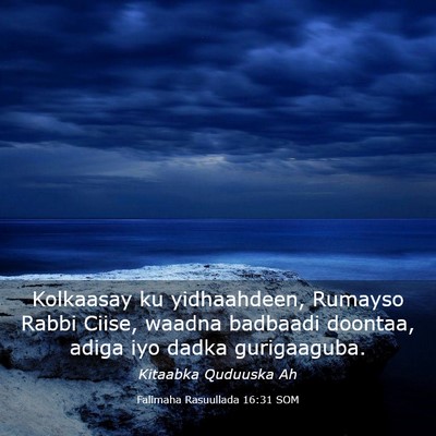 Picture 03 - Falimaha Rasuullada 16:31 SOM - Kolkaasay ku yidhaahdeen, Rumayso Rabbi Ciise, - Bible Verse Picture