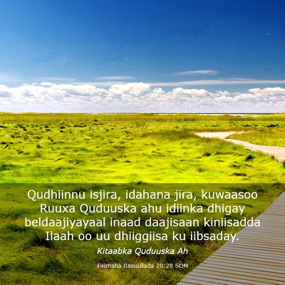 Picture 03 - Falimaha Rasuullada 20:28 SOM - Qudhiinnu isjira, idahana jira, kuwaasoo Ruuxa - Bible Verse Picture