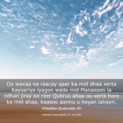 Picture 03 - Falimaha Rasuullada 21:16 SOM - Oo waxaa na raacay qaar ka mid ahaa xerta - Bible Verse Picture