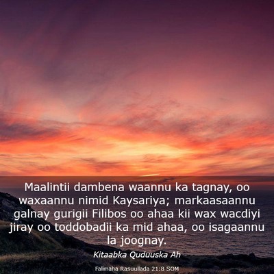 Picture 03 - Falimaha Rasuullada 21:8 SOM - Maalintii dambena waannu ka tagnay, oo waxaannu - Bible Verse Picture