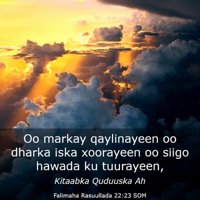Picture 03 - Falimaha Rasuullada 22:23 SOM - Oo markay qaylinayeen oo dharka iska xoorayeen oo - Bible Verse Picture