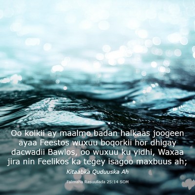 Picture 03 - Falimaha Rasuullada 25:14 SOM - Oo kolkii ay maalmo badan halkaas joogeen ayaa - Bible Verse Picture