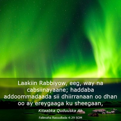 Picture 03 - Falimaha Rasuullada 4:29 SOM - Laakiin Rabbiyow, eeg, way na cabsiinayaane; - Bible Verse Picture