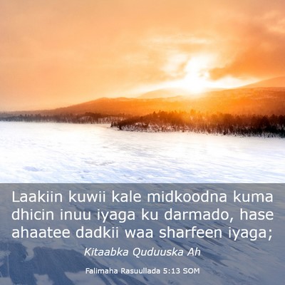 Picture 03 - Falimaha Rasuullada 5:13 SOM - Laakiin kuwii kale midkoodna kuma dhicin inuu - Bible Verse Picture