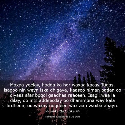 Picture 03 - Falimaha Rasuullada 5:36 SOM - Maxaa yeelay, hadda ka hor waxaa kacay Tudas, - Bible Verse Picture