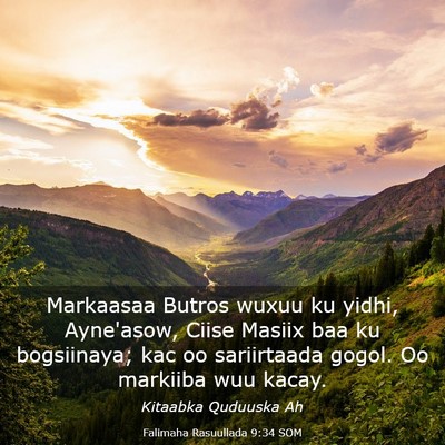Picture 03 - Falimaha Rasuullada 9:34 SOM - Markaasaa Butros wuxuu ku yidhi, Ayne'asow, Ciise - Bible Verse Picture
