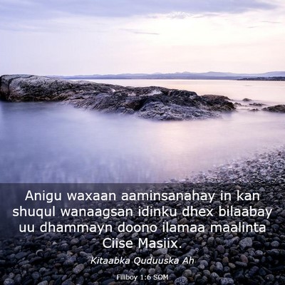 Picture 03 - Filiboy 1:6 SOM - Anigu waxaan aaminsanahay in kan shuqul wanaagsan - Bible Verse Picture