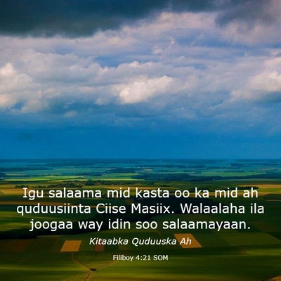 Picture 03 - Filiboy 4:21 SOM - Igu salaama mid kasta oo ka mid ah quduusiinta - Bible Verse Picture