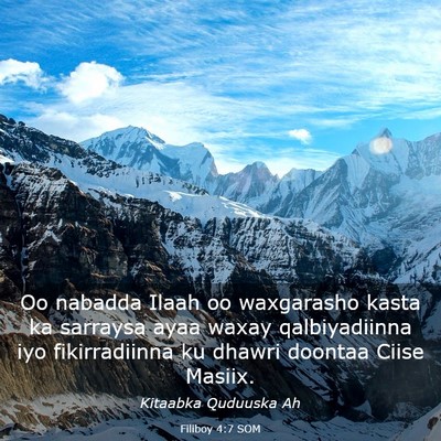 Picture 03 - Filiboy 4:7 SOM - Oo nabadda Ilaah oo waxgarasho kasta ka sarraysa - Bible Verse Picture