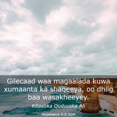 Picture 03 - Hoosheeca 6:8 SOM - Gilecaad waa magaalada kuwa xumaanta ka shaqeeya, - Bible Verse Picture