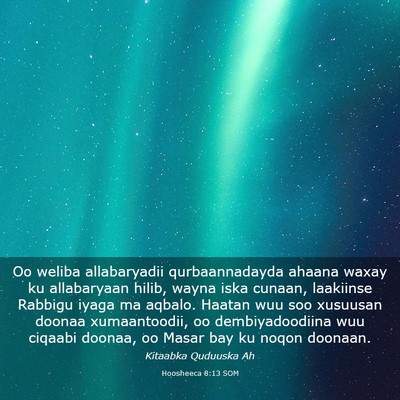 Picture 03 - Hoosheeca 8:13 SOM - Oo weliba allabaryadii qurbaannadayda ahaana - Bible Verse Picture