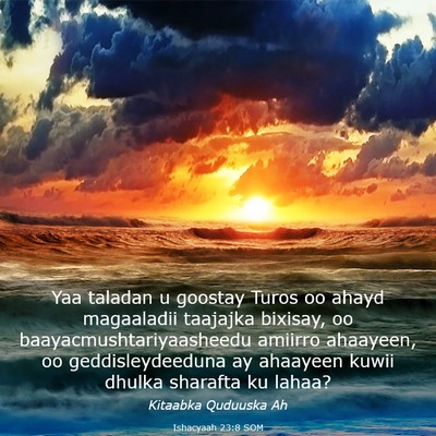 Picture 03 - Ishacyaah 23:8 SOM - Yaa taladan u goostay Turos oo ahayd magaaladii - Bible Verse Picture