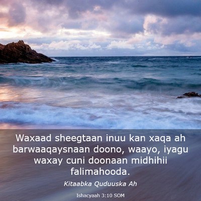 Picture 03 - Ishacyaah 3:10 SOM - Waxaad sheegtaan inuu kan xaqa ah barwaaqaysnaan - Bible Verse Picture
