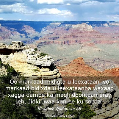 Picture 03 - Ishacyaah 30:21 SOM - Oo markaad midigta u leexataan iyo markaad - Bible Verse Picture