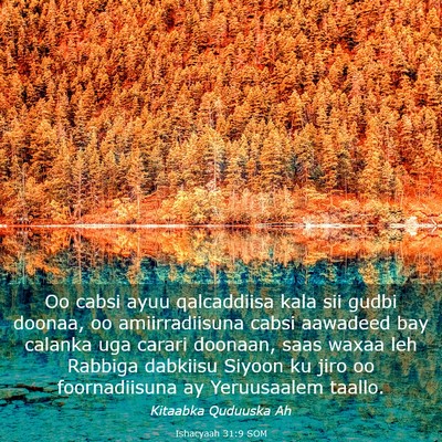 Picture 03 - Ishacyaah 31:9 SOM - Oo cabsi ayuu qalcaddiisa kala sii gudbi doonaa, - Bible Verse Picture