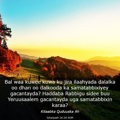 Picture 03 - Ishacyaah 36:20 SOM - Bal waa kuwee kuwa ku jira ilaahyada dalalka oo - Bible Verse Picture