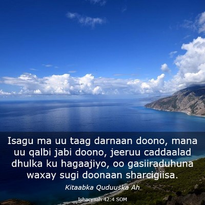Picture 03 - Ishacyaah 42:4 SOM - Isagu ma uu taag darnaan doono, mana uu qalbi - Bible Verse Picture