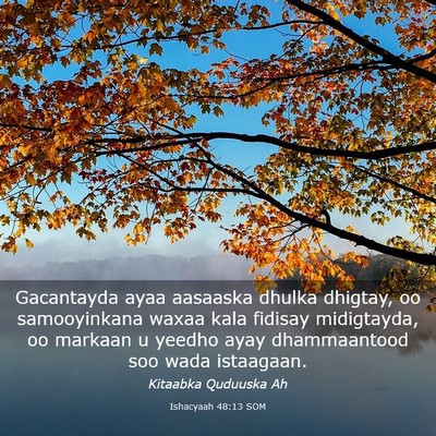 Picture 03 - Ishacyaah 48:13 SOM - Gacantayda ayaa aasaaska dhulka dhigtay, oo - Bible Verse Picture
