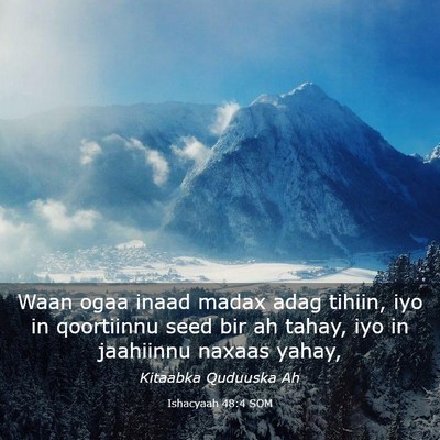 Picture 03 - Ishacyaah 48:4 SOM - Waan ogaa inaad madax adag tihiin, iyo in - Bible Verse Picture