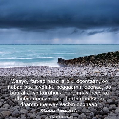 Picture 03 - Ishacyaah 55:12 SOM - Waayo, farxad baad la bixi doontaan, oo nabad baa - Bible Verse Picture