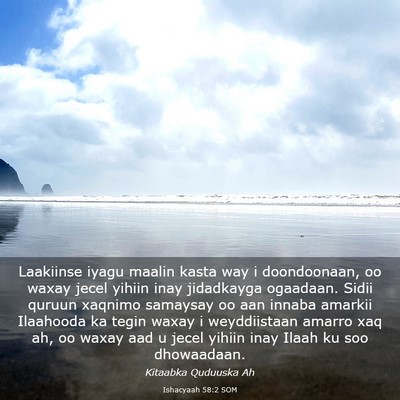 Picture 03 - Ishacyaah 58:2 SOM - Laakiinse iyagu maalin kasta way i doondoonaan, - Bible Verse Picture