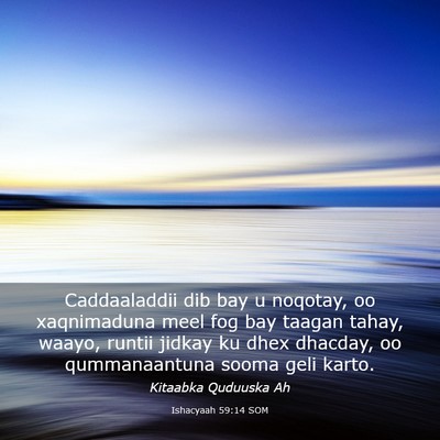 Picture 03 - Ishacyaah 59:14 SOM - Caddaaladdii dib bay u noqotay, oo xaqnimaduna - Bible Verse Picture