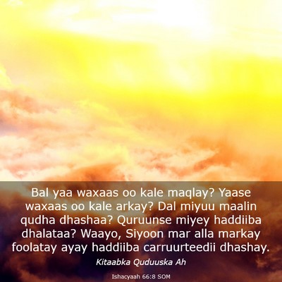 Picture 03 - Ishacyaah 66:8 SOM - Bal yaa waxaas oo kale maqlay? Yaase waxaas oo - Bible Verse Picture