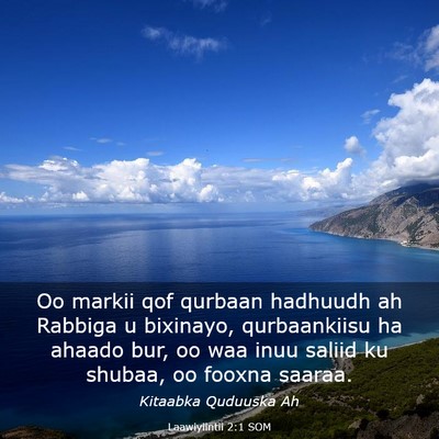 Picture 03 - Laawiyiintii 2:1 SOM - Oo markii qof qurbaan hadhuudh ah Rabbiga u - Bible Verse Picture
