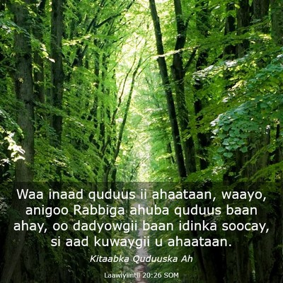 Picture 03 - Laawiyiintii 20:26 SOM - Waa inaad quduus ii ahaataan, waayo, anigoo - Bible Verse Picture