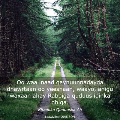 Picture 03 - Laawiyiintii 20:8 SOM - Oo waa inaad qaynuunnadayda dhawrtaan oo - Bible Verse Picture