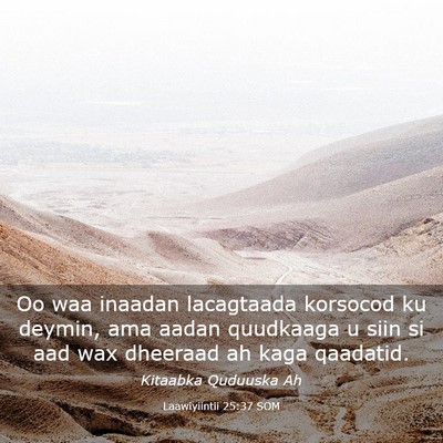 Picture 03 - Laawiyiintii 25:37 SOM - Oo waa inaadan lacagtaada korsocod ku deymin, ama - Bible Verse Picture
