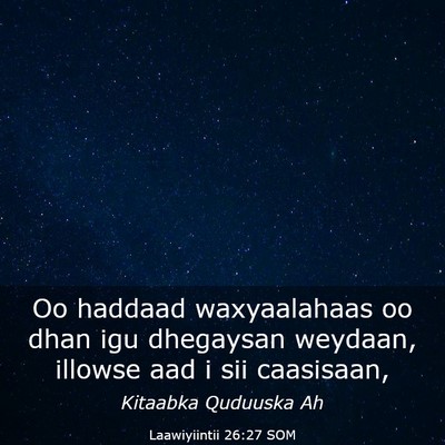 Picture 03 - Laawiyiintii 26:27 SOM - Oo haddaad waxyaalahaas oo dhan igu dhegaysan - Bible Verse Picture