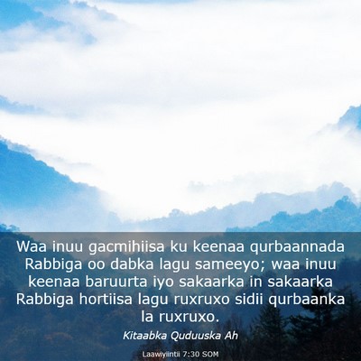 Picture 03 - Laawiyiintii 7:30 SOM - Waa inuu gacmihiisa ku keenaa qurbaannada Rabbiga - Bible Verse Picture