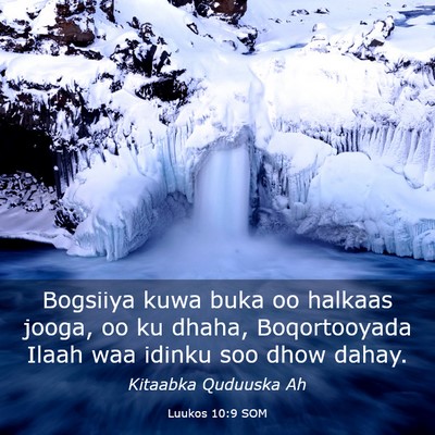 Picture 03 - Luukos 10:9 SOM - Bogsiiya kuwa buka oo halkaas jooga, oo ku dhaha, - Bible Verse Picture